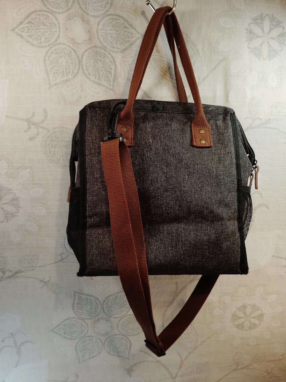 Lokass Canvas Insulated Lunch/ Food Tote Bag in Charcoal with Brown Accents